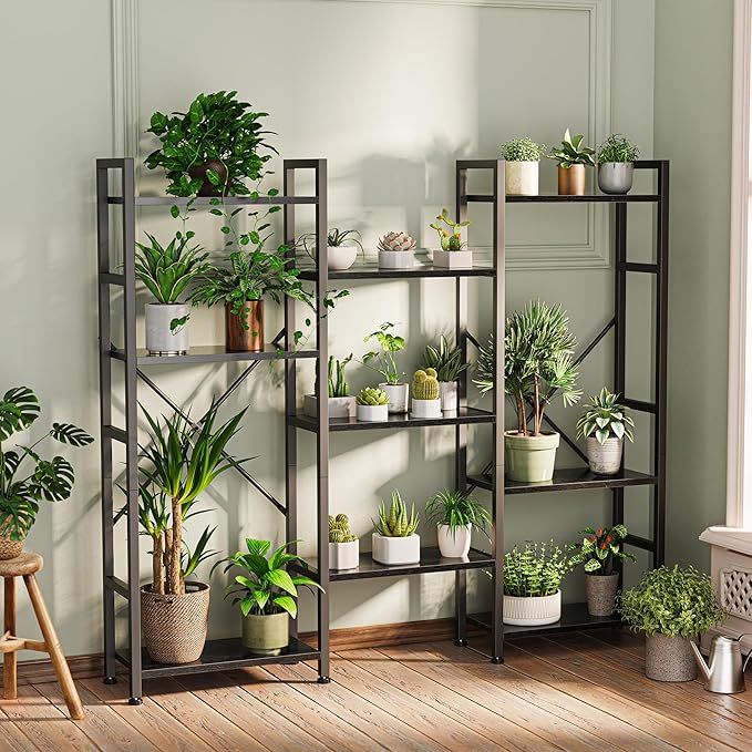 SUPERJARE Triple 4 Tier Bookshelf, Bookcase with 11 Open Display Shelves, Wide Book Shelf Book Case for Home & Office, Black