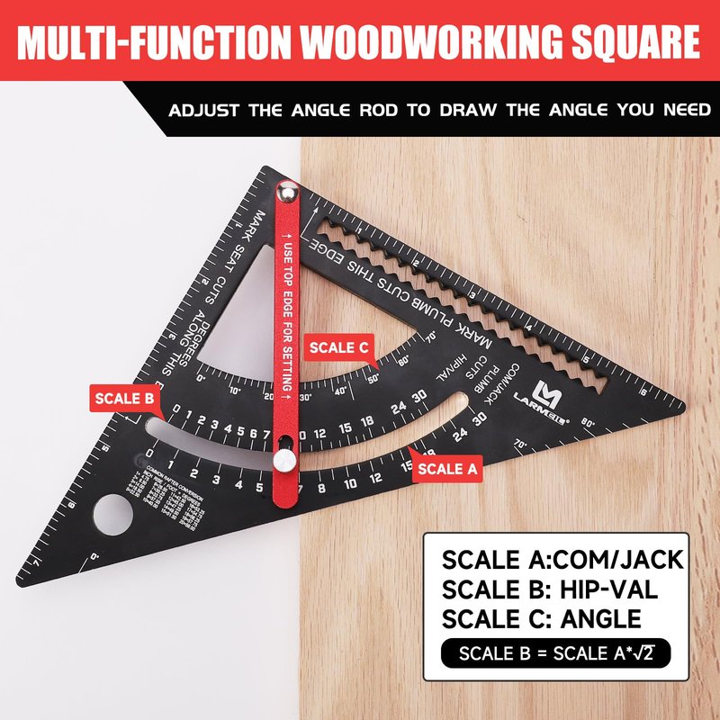 LARMEIL Carpenter Square 7 inch Woodworking Tools Adjustable Rafter Square Carpenter Tools, Combination Square Framing Square, Aluminium Carpentry Squares, Gift for Carpenters