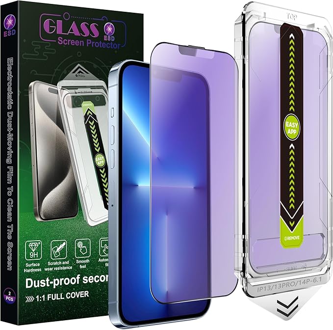 2 Pack Anti Blue Light Matte Screen Protector for iPhone 16e/13/13 Pro/14 (6.1-Inch)9H Tempered GlassAnti-GlareFull CoverageAnti-FingerprintAuto Dust RemovalBubble-Free