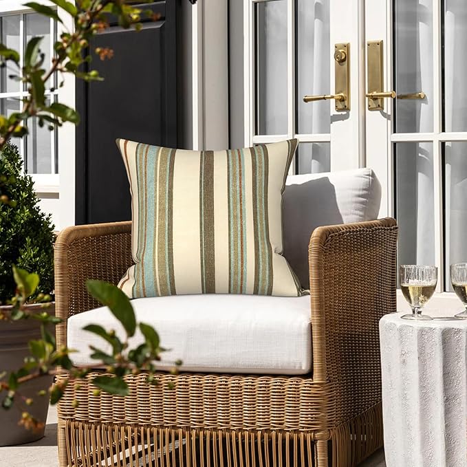 LVTXIII Outdoor Pillow Covers ONLY, Square Throw Pillow Covers, Modern Cushion Cases for Sofa Patio Couch Decoration 18 x 18 Inch, Pack of 2, Stripe Onyx