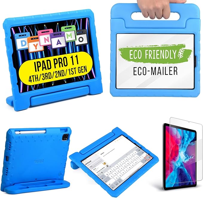 Official Cooper Dynamo for iPad Pro 11 inch Case for Kids 4th/3rd/2nd/1st Generation 2022/2021/2020/2018 | Rugged Foam Magic Handle Stand with Pencil Holder Eco-Mailer