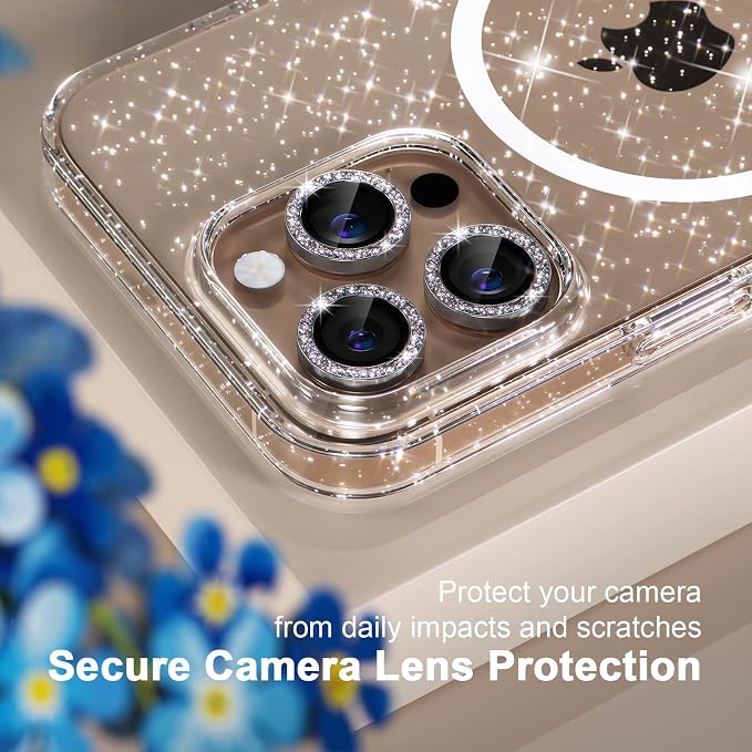 Choiche for iPhone 15 Pro Max Case Compatible with MagSafe Glitter Black | Women Girly Cute Glitter Sparkly Magnetic Phone Case with Diamond Camera Lens Protectors Military-Grade Drop Protection 6.7
