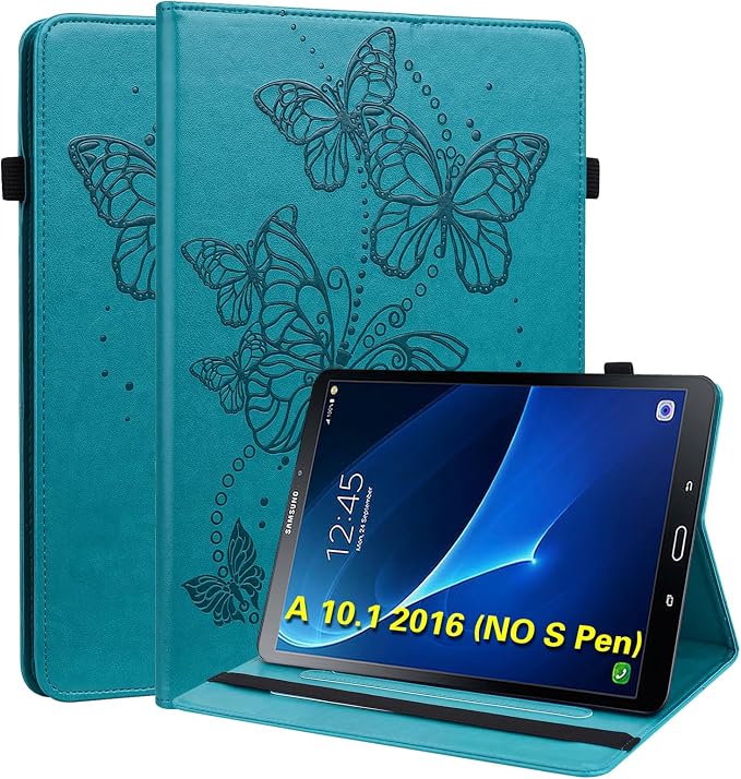 Case for Samsung Galaxy Tab A 10.1 2016 (No S Pen Version)Butterfly PU Leather Folio Flip Stand Case 10.1 Inch (SM-T580/T585/T587) - Blue