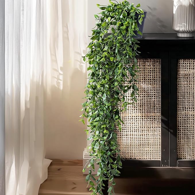 Artificial Hanging Plant 2 Pcs Faux Plant Ivy Vine Faux Eucalyptus Vines Fake Potted Greenery for Wall Living Room Home Shelf Office Bathroom Outdoor Indoor Decor (Type 1)
