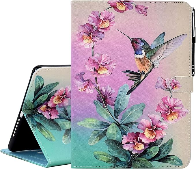 Case for Kindle Fire HD 10/10 Plus 13th/11th Generation 2023/2021 | PU Leather Folio Folding Stand Protective Cover for Fire HD 10.1 inch Tablet Auto Sleep Wake Hummingbird