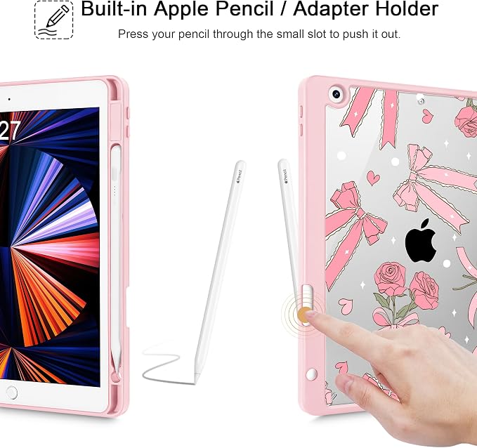 Tuiklol for iPad 10.2 inch 9th / 8th / 7th Gen 2021 2020 2019 Release Case | Built in Pencil Holder - TPU Protection Trifold Stand Stand Clear Back Tablet Cover With Auto Wake/Sleep Blue berries