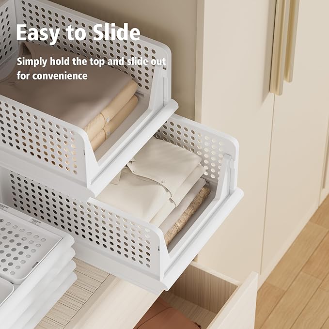 Proarea 5 Pack Stackable Plastic Storage Basket Closet Organizer Bin Foldable Clothes Organizer Storage Drawer Shelf Container for Living room Bathroom Kitchen Office (4L+1S)