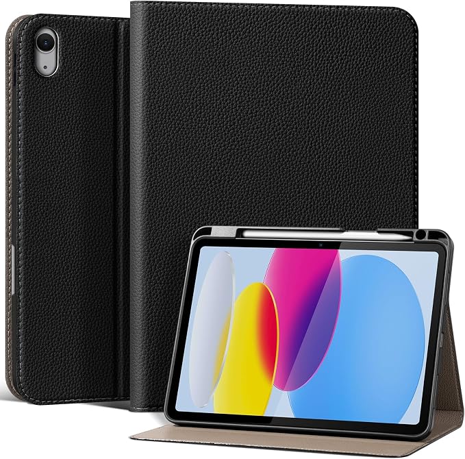 iPad Case 11th Gen 11 &amp 10th Gen 10.9 with Pencil Holder Black | Slim Premium Leather Smart Cover Auto Wake/Sleep Multi-Angle Protective Stand