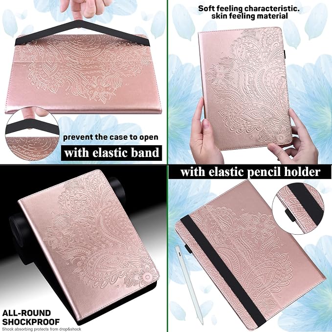 for Apple iPad 10.2 Case 9th/8th/7th Generation Cover (2021/2020/2019) with Auto Wake/Sleep Ultra Thin Lightweight Trifold Stand Folio PU Leather &amp Hard Back Hybrid Cover Almond Blossom
