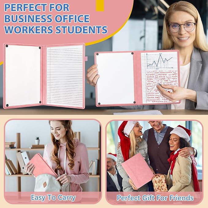 6 Sides Dry Erase Notebook Portable Whiteboards Notebook Small Reusable College Ruled Lined Board Folding Mini Travel Dry Erase White Board for Office Study(Pink,A4: 9 x 12 Inches)
