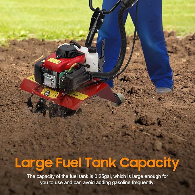 4-Stroke 63CC Gas Powered Tiller Cultivator Garden Yard Rototiller Tilling Tool Gas Tiller- Ideal for Garden, Lawn, Soil Cultivation, Weed & Digging, 8500-9000rpm