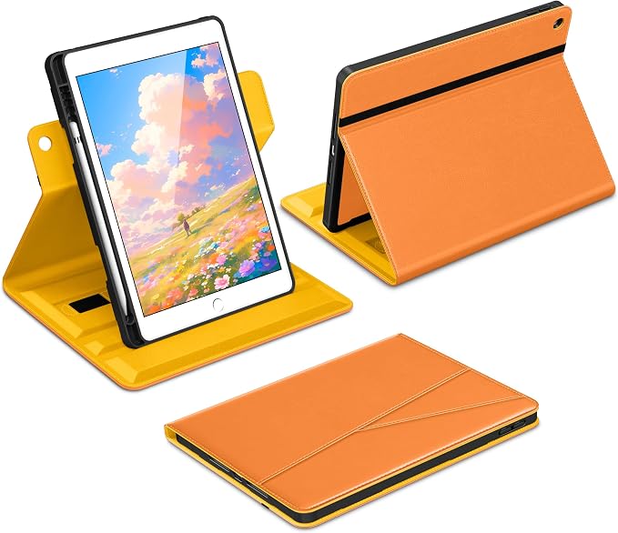 DTTO for iPad 9th/8th/7th Gen Case 10.2 Inch (2021/2020/2019) Brown | 360 Degree Rotating Premium Faux Leather Folio Stand Cover with Pencil Holder Auto Sleep/Wake Multiple Angles Hand Strap
