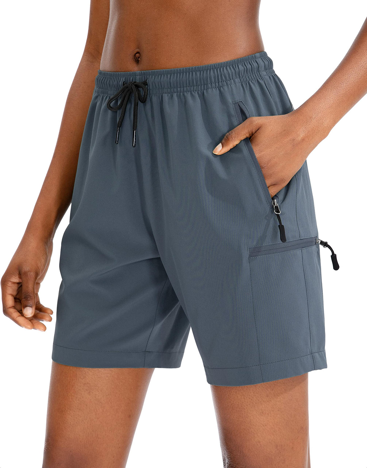 SANTINY Women's 5''/ 7''/9'' Hiking Cargo Shorts Quick Dry Lightweight Summer Shorts for Women Athletic Golf Zipper Pockets(Dusty Blue_S)