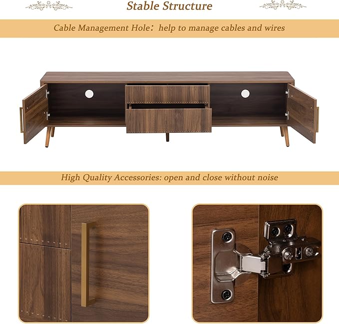 Merax Mid Century 70" TV Stand, Modern Entertainment Center for TVs up to 80", Media Console with Storage, 2 Cabinets & 2 Drawers for Living Room, Office