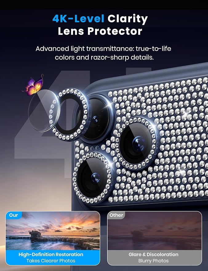 for iPhone 17 Pro Camera Lens Protector - 12FT Shatterproof | Military Grade Protection Strong Adsorption 9H+ Tempered Glass Camera Screen Full Protective Cover Case Friendly Black