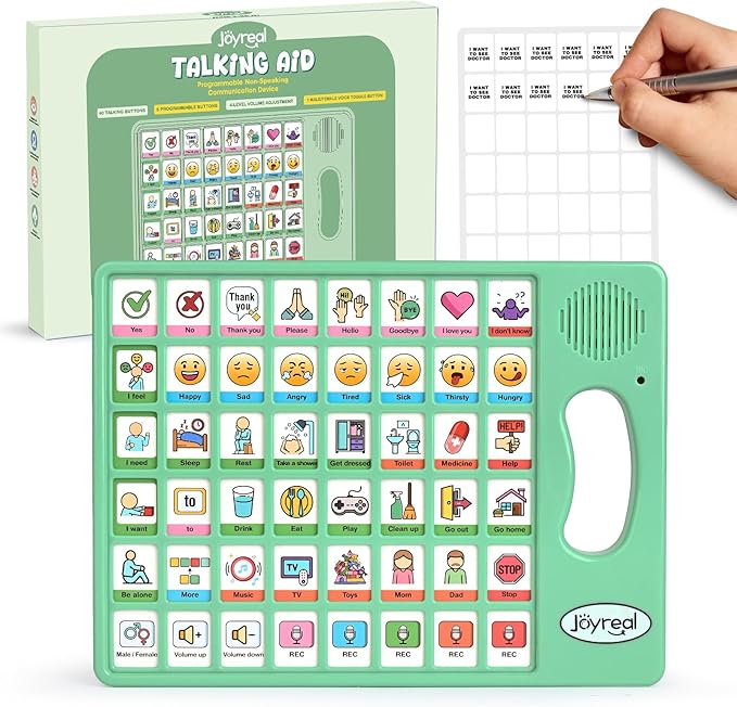 Joyreal AAC Device for Autism, Non Verbal Communication Tools for Speech Therapy & Stroke Rehab. Autism Communication Board with 5 Programmable Buttons & Adjustable Volume, Autistic Kids Must Haves