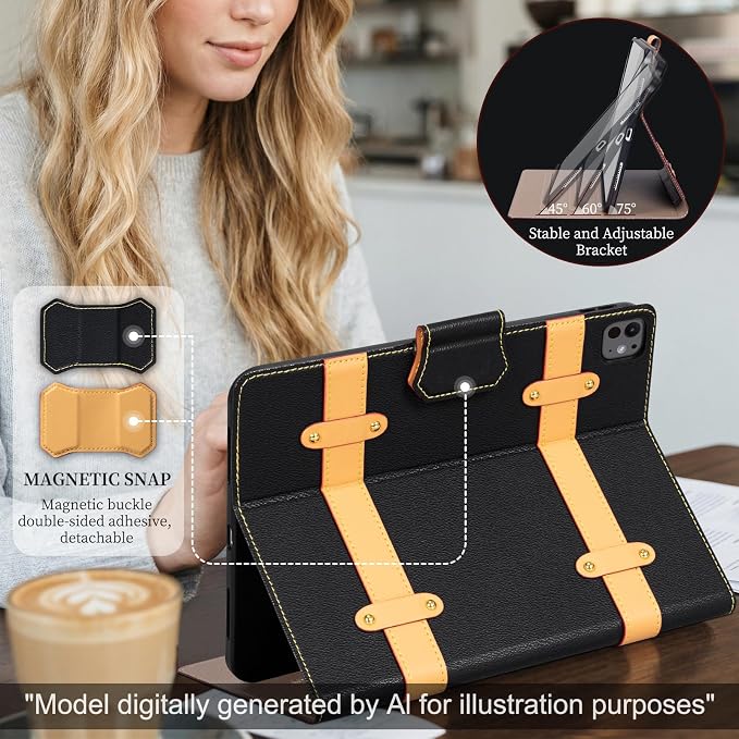 Case for iPad mini 7 (A17) ProiPad mini 7th/6th Gen (2024/2021) | Microfiber Leather Folio Cover with Adjustable Multi-angle StandAuto Sleep/WakeShockproof Protection CaseBlack