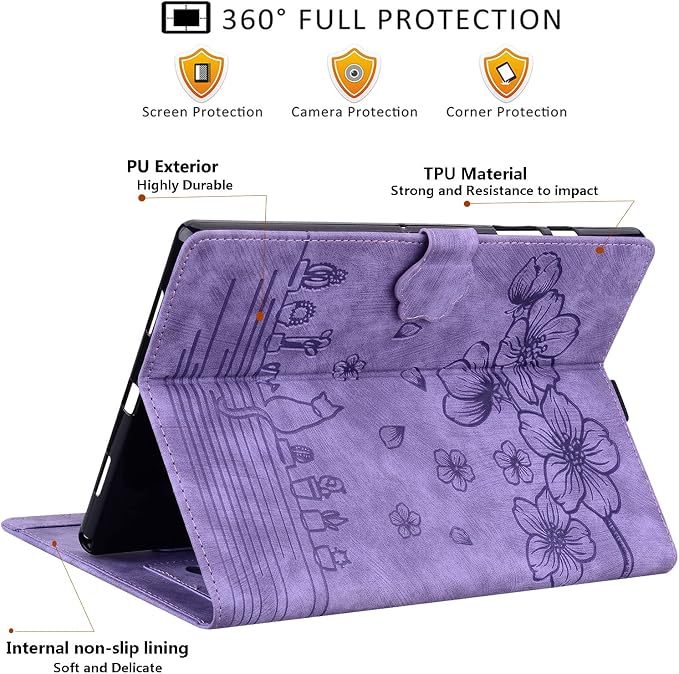Dteck Case for Samsung Galaxy Tab S9 FE+ Plus 5G Tablet Case 12.4 2023 with Pencil HolderPU Leather Embossed Flower Cat Folio Multi-Angle Viewing Stand Shockproof Protective Tablet 12.4 CoverBlue