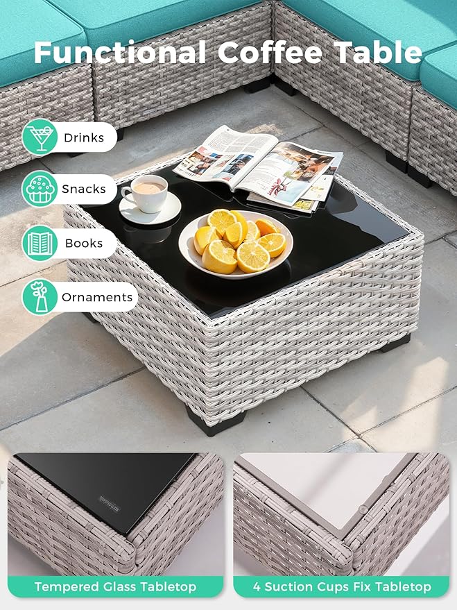 9 Piece Outdoor Wicker Rattan Sectional Sofa Set with Swivel Chairs, 7-Seats Conversation Set with 4" Thickened Cushions & Coffee Table, All-Weather PE Rattan for Garden, Backyard, Porch, Navy