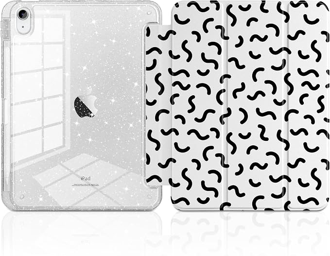 MEEgoodo Case for iPad A16 11th Generation 2025/10th Generation 2022 Glitter Tablet Cases with Transparent Acrylic Back+Trifold Stand +Pencil Holder+Auto Wake/SleepAbstract Sun &amp Palm Tree