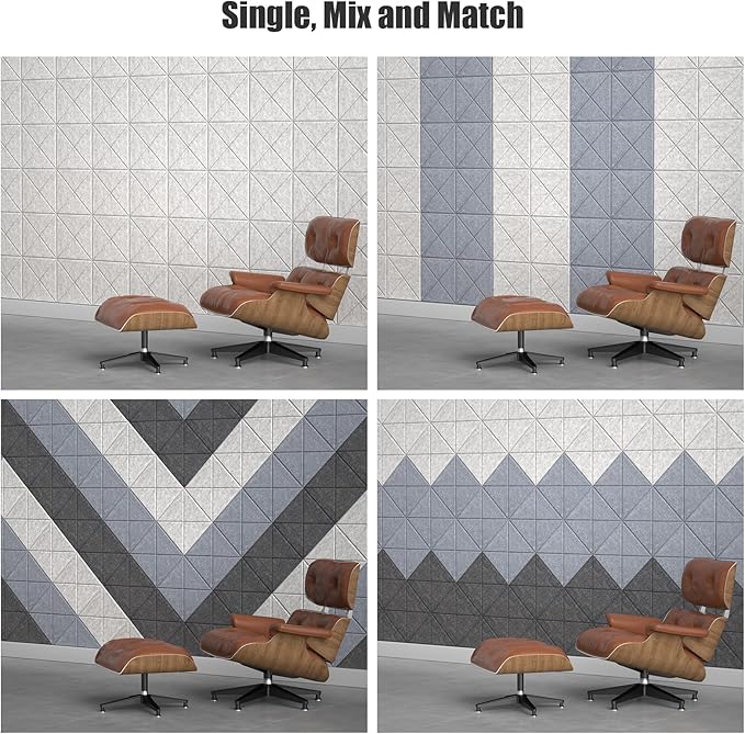 Sonicism 12 Pack X-Lined Acoustic Panels with Self-Adhesive, 12"X 12"X 0.4" Sound Proof Foam Panels, Decorative Soundproof Wall Panels, Sound Absorbing Tile for Home & Offices, Silver Gray