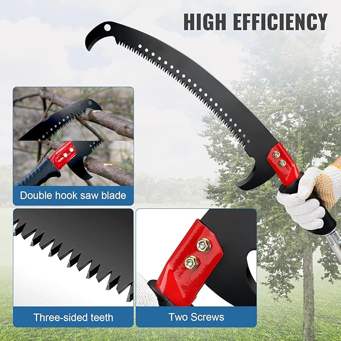 15ft Manual Pole Saw for Tree Trimming, Lightweight Manual Stainless Steel Extension High Pole Pruning Pole Saw for Tree Trimming Branches at Forestry Yard Garden Patio