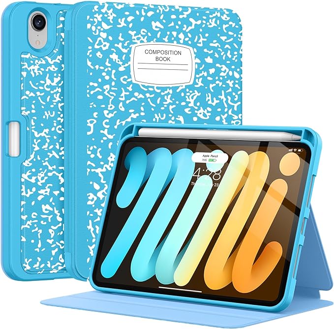Case for iPad mini 7 (A17 Pro) 2024/Mini 6 2021 8.3-Book Black | Slim Lightweight Folio Stand Case Auto Wake/Sleep Soft TPU Back Cover with Pencil Holder for iPad mini 7th/6th Generation