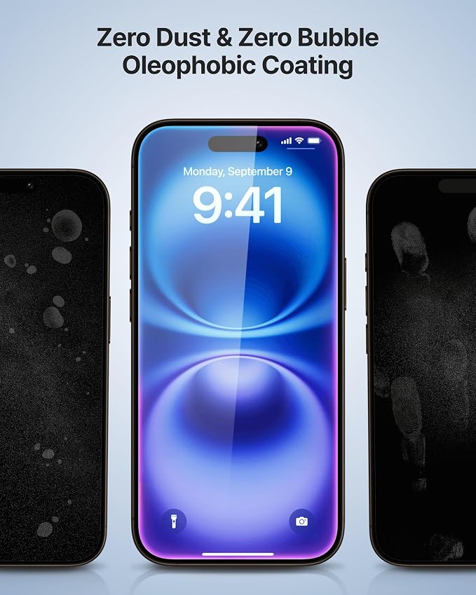 DOME GLASS Whitestone 2PACK EZ GLASS AR/Privacy for iPhone 17/16 Pro [Super Anti-Reflection &amp Anti-Spy] Full Coverage [Easy Install] Private Tempered Glass Screen Protector [2pack]