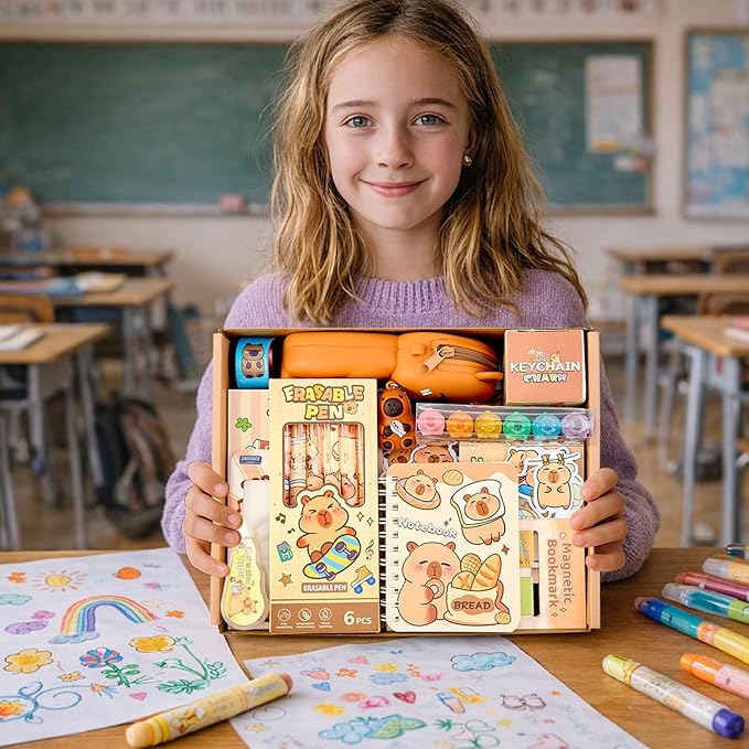 Cute Capybara Stationery Gift Set for Kids,30 Piece Animal Theme School Supplies Kit with Pencil Case,Notebook & Stickers,Practical and Fun for Birthday,Easter& Festivals Gift Girls Boys