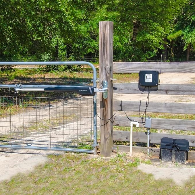 Mighty Mule Gate Opener, Solar Ready, Automatic Gate Opener for Single Swing Gates up to 850lb or 18ft, with Precision Installation Ruler, Upgraded Kit, MM571W-A