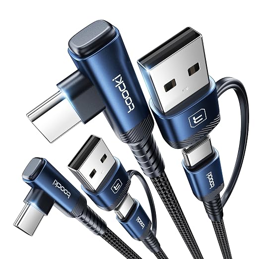toocki 60W USB C Cable Right Angle Type C Fast Charging Cable 10FT 2-Pack | 2 in 1 Multi USB A/C to USB-C Cable for iPhone 17 16 15 Pro Plus Pro Max Air/MacBook Air/Samsung S25 Ultra/S24/ Note 20