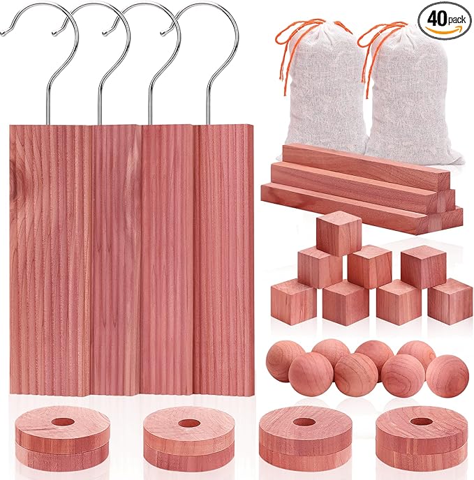 Homode Cedar Blocks for Clothes Storage, Set of 40, Cedar Chips for Closets and Drawers, Aromatic Cedar Wood Balls and Cedar Sachets, Cedar Closet Freshener