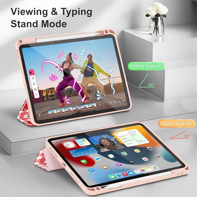 May Chen Case for iPad Pro 11 inch (4th 3rd 2nd &amp 1st Gen) 2022 2021 2020 2018 Trifold Stand + Pencil Holder + Auto Wake/Sleep + Soft TPU Protective Stand Back Cover Abstract Floral
