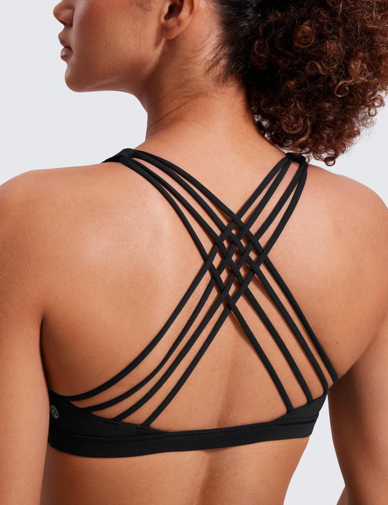 CRZ YOGA Naked Feeling Strappy Sports Bras for Women - Criss Cross Back Wireless Padded Cami Yoga Workout Top Black Medium