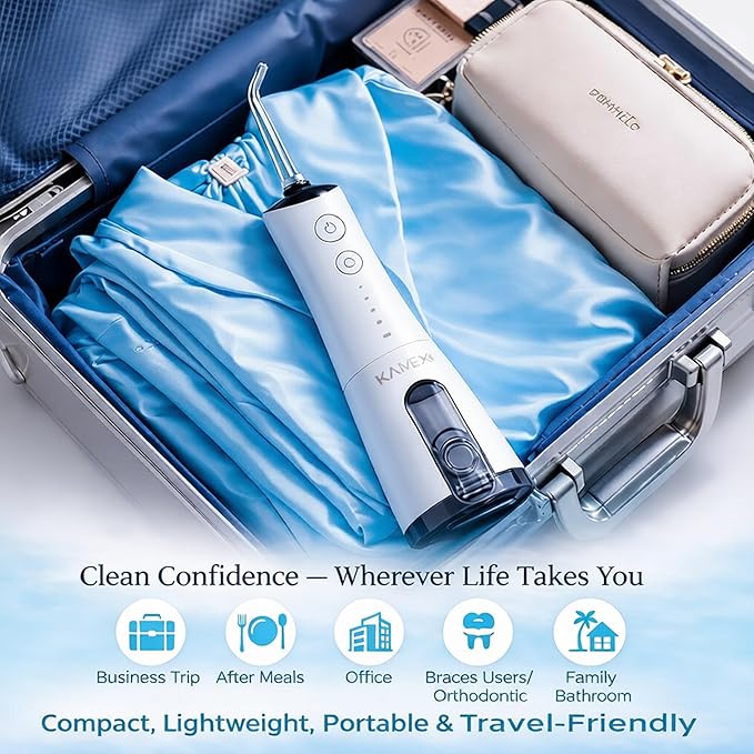 KAMEX Cordless Water Dental Flosser for Teeth Cleaning: Portable Oral Irrigator with 300ML Tank, 4 Cleaning Modes, Rechargeable IPX7 Waterproof Travel Water Flosser for Sensitive Gums, Braces