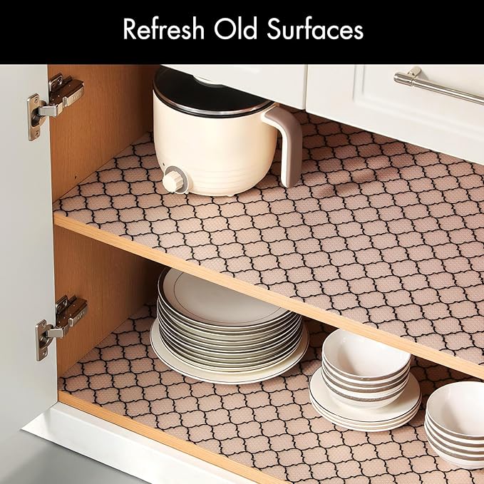 Cooyes Shelf Liner, Non Adhesive Drawer and Cabinet Liner, EVA Washable Oil-Proof Shelf Paper for Kitchen Cabinets, Refrigerator, Storage, Desks with Modern Pattern