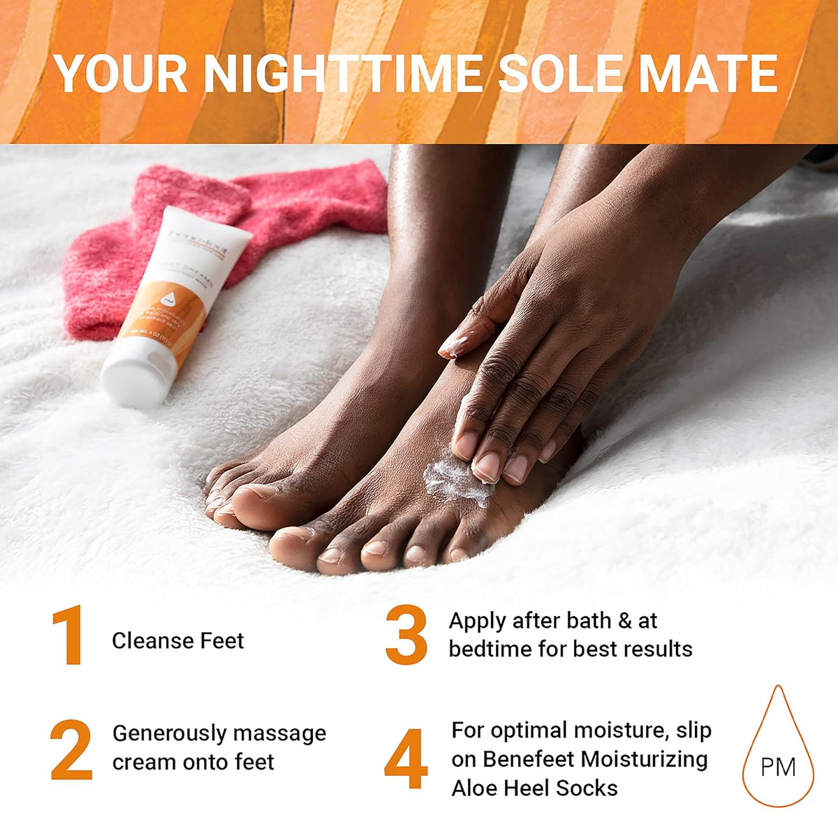 Benefeet Sweet Dreams Overnight Foot Repair - Night Cream for Detox, Moisturize & Soften Dry Cracked Skin, With Apple Cider Vinegar, Turmeric & Borage Oil, 4oz