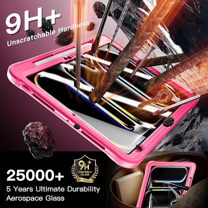 Lunivop Compatible with iPad Pro 11 Inch Case (M5/M4) 2025/2024 with 360° Rotating Aluminium Stan Stand Built-in 9H+ Hardness Screen Protector Military - Grade Tablet Cover Black