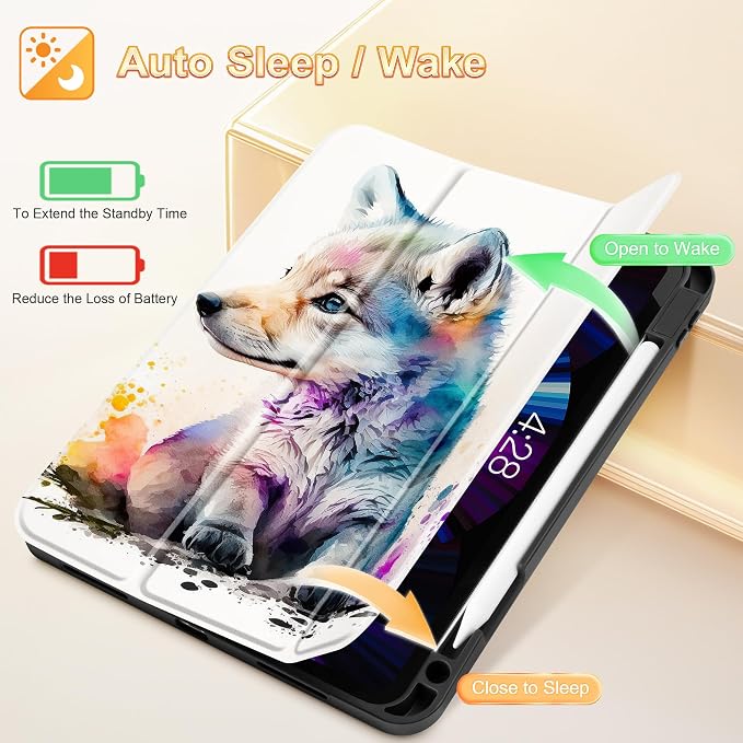 Tuiklol for iPad Pro 11 Inch 4th / 3rd / 2nd / 1st Gen Case 2022 2021 2020 | 2018 Build-in Pencil Holder with Stand TPU Back Cover &amp Trifold Stand &amp Auto Wake/Sleep Tablet Case Black Cat