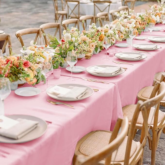 sancua 2 Pack Pink Tablecloth 60 x 102 Inch, Rectangle Table Cloth for 6 Feet Tables - Stain and Wrinkle Resistant Washable Polyester Table Cover for Dining Tables, Christmas Buffet Parties