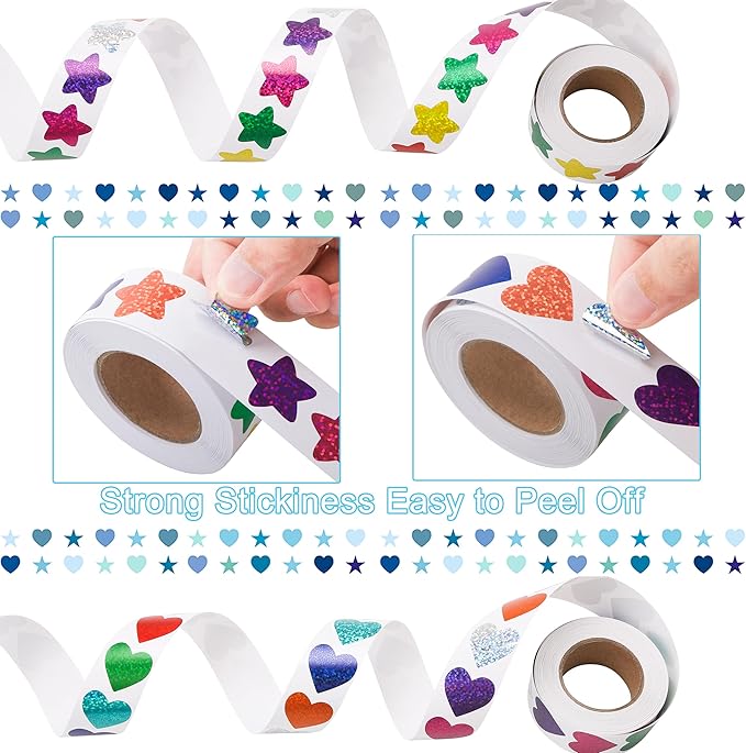 1000 Pcs Foil Heart Stickers, 1 Inch Glitter Small Shiny Sticker for Kids Reward, Self-Adhesive Colorful Incentive Gift for Teachers Supplies, Party Decoration, Wedding
