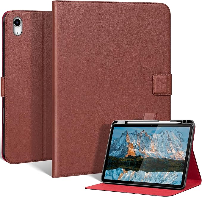 Leather Case for iPad 11th/10th Gen (11/10.9) Black | Genuine Leather Pencil Holder Adjustable Stand Magnetic Closure Auto Wake/Sleep