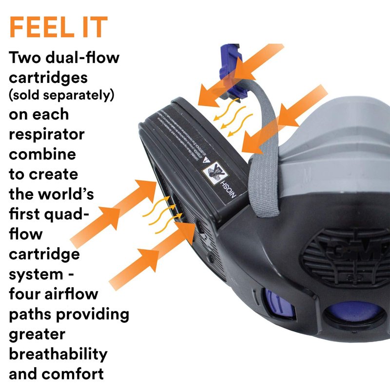 3M Respirator, Secure Click Half Face Reusable Respirator with Speaking Diaphragm and Push Button Seal Check, HF-803SD, Sweeping, Sanding, Grinding, Sawing, Dust, Large
