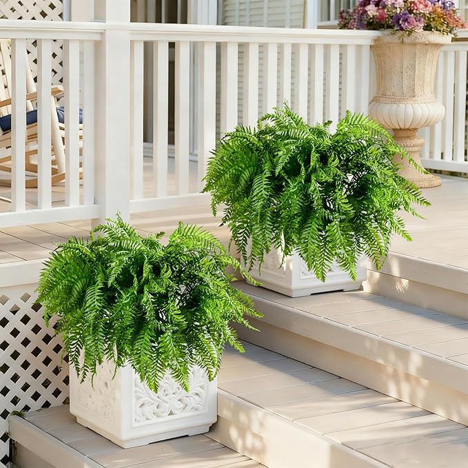 Artificial Fern Plants 10 Pcs Artificial Bush Fern Plants Realistic Fake Stems Plant Fake Shrubs Greenery for Indoor Outdoor Porch Patio Window Farmhouse Garden Office Decor (10 Pcs Green)