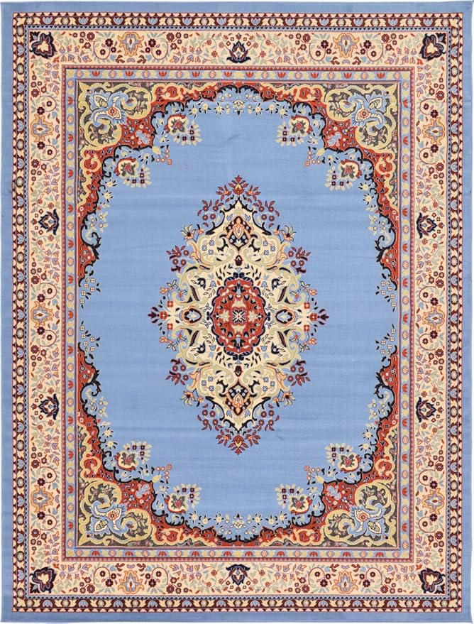 Unique Loom Reza Collection Traditional Persian Style Area Rug, 9 x 12 ft, Light Blue/Ivory