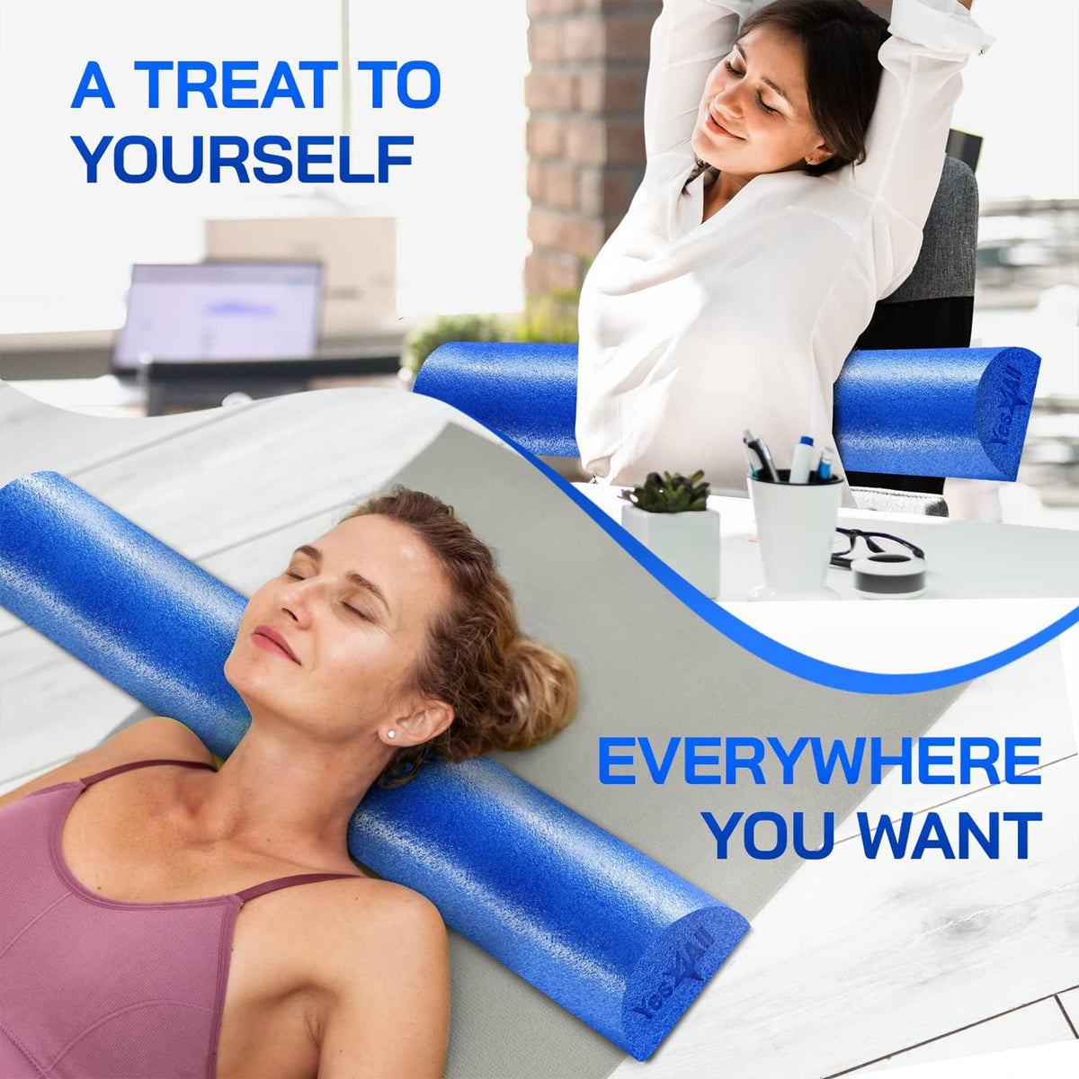 Yes4All Medium Firm Half Foam Rollers for Post-Workout Relaxation, 12/18/24/36 inch PE Foam Roll for Back Massage & Yoga Exercise
