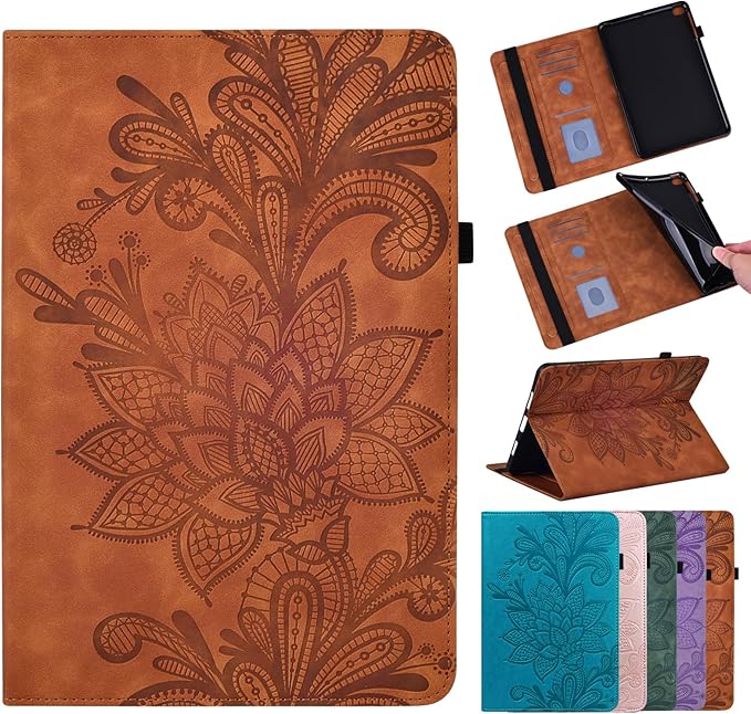 Case for Samsung Galaxy Tab A11+/A11 Plus /A9+/A9 Plus 2025/2023 5G 11 Inch Embossed Lace PU Leather Stand Cover with Elastic Band Card Slots Pen Holder &amp Multi-Angle Viewing - Blue