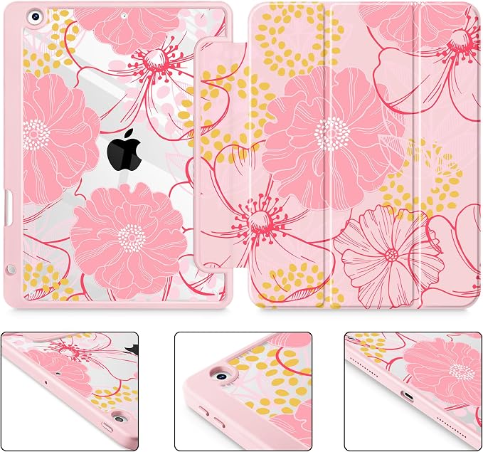 May Chen for iPad 9th Generation with Pencil Holder iPad 8th/7th Gen Case 10.2-inch [Penceil Holder] Trifold Stand Auto Wake/Sleep Clear TPU Protection Back Cover Ballet Shoes
