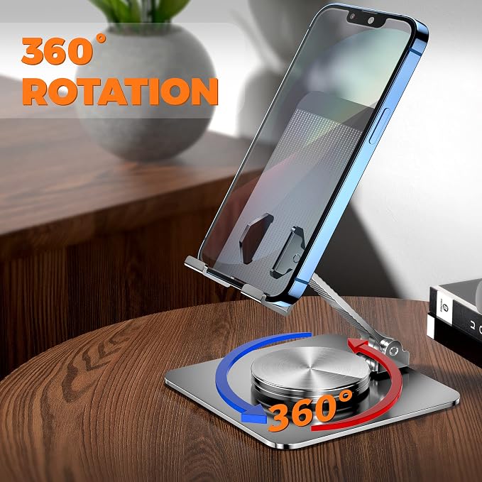 360 Rotatable Foldable Phone Stand for DeskFully Adjustable Desktop Phone Holder Cradle Dock Compatible with iPhone 17 16 15 14 13 12 11 Pro MaxTabletsAll Phones(Black)