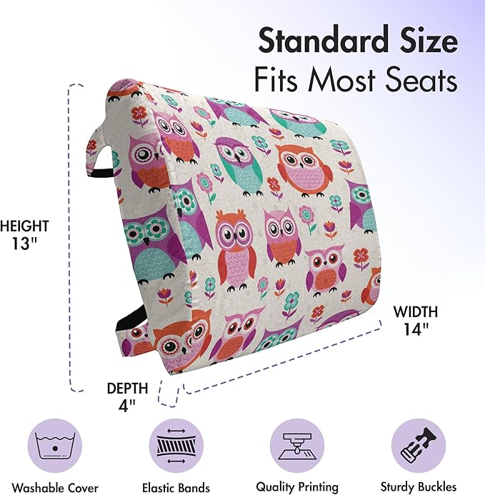 Ambesonne Owls Lumbar Back Support Pillow, Owls Happy Hipster Modern Repeated Animals Pattern Illustration, High Density Foam for Office Chairs Car Seats, 14" x 13", Fuchsia Seafoam
